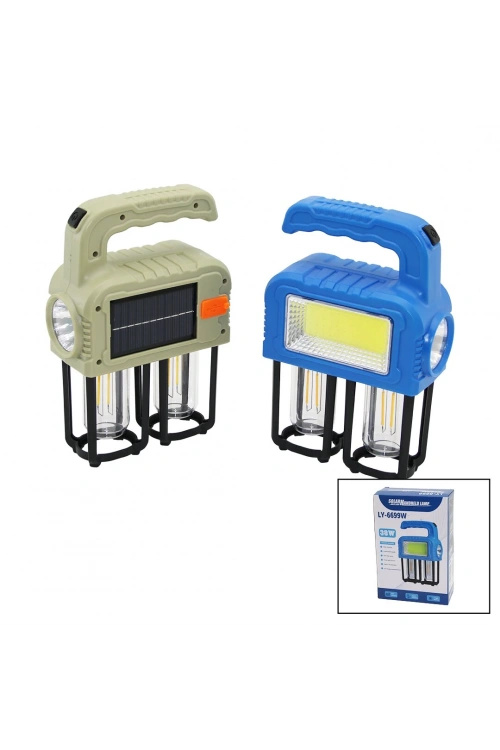 Solar M.lıght Handheld Ly-6699w (3in1=1-led Fener & Cob Led & 2-rustik Ampul) Kamp & Bahçe Fener (solar & Şarjlı) (powerbank)*48