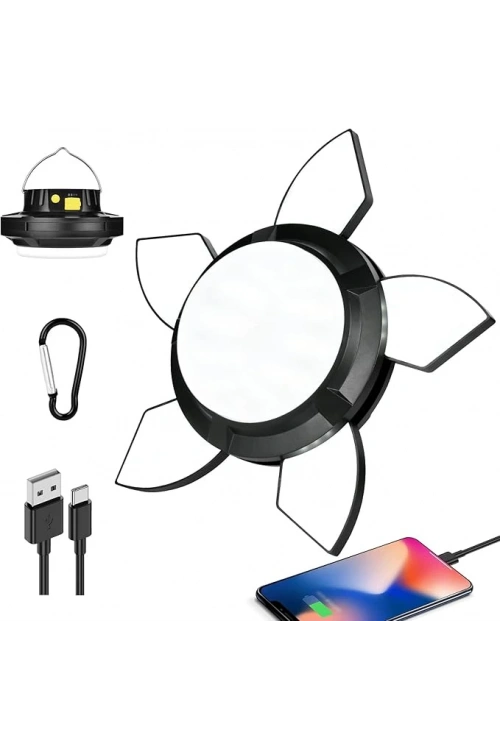 Solar Panelli Telefon Şarj Özellikli Çok Fonksiyonlu Kamp Lambası Aydınlatma