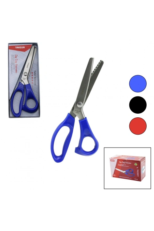 Taksun A-85 ( 9 ) ( Zig Zag Şekilli Kesim ) Terzi Makası ( Renkli Plastik Sap )*6x16