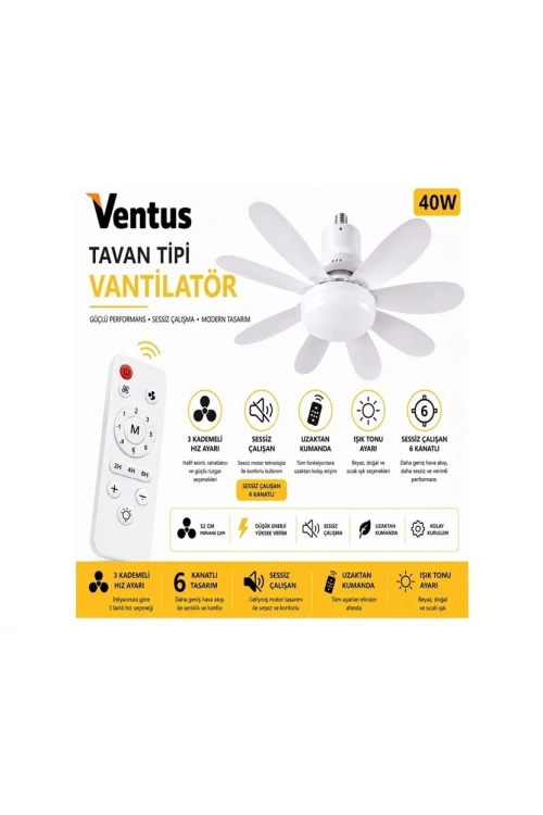 Tavan Tipi Vantilatör Led 6 Kanatlı