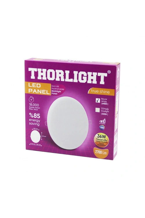 Thorlıght S-236 (36w) (22cm) (beyaz) Led Panel (sıva Altı Ayarlı Mandallı) (6400k & 2700lm & 18000 Saat & 2835 Smd)*22