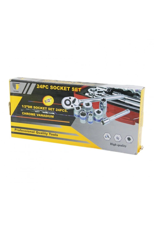 Tıfone 24-405 (24pcs) (1/2) Dr.socket Set (lokma & Soket & Adaptör & Cırcır Kolu) (chrome Vanadıum) (metal Çantalı)*7
