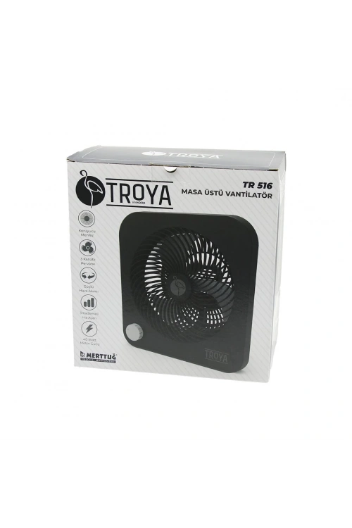 Troya By Hook Tr-516 Masa Üstü Vantilatör (fan=22cm) (3 Kademe Hız) (40w) ( 3 Pervane ) (siyah Pls.stand=28x27x13cm)*6