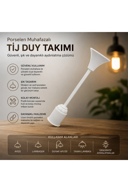 Vega ( Porselen ) ( E27 ) Muhafazalı ( Tij Duy ) Takımı*55x4