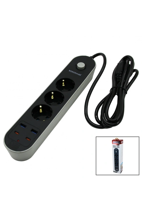 Wınboss-3426 Termal Akım Koruma ( 3x Priz ) ( 2x Usb ) ( 2x Type-c ) ( 2mt ) Uzatma Kablolu Grup Priz ( 10a & 2500w )*40