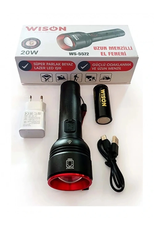 Wıson Ws-5572 20w Uzun Menzilli Şarjlı Metal El Feneri