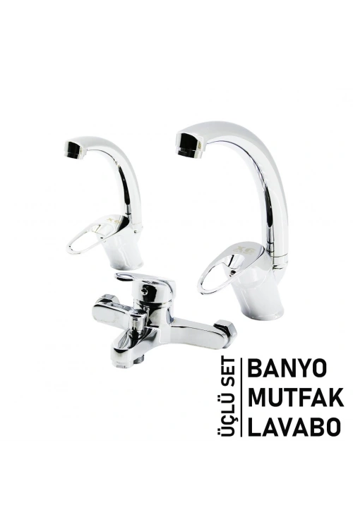 X6 ( 3lü Set ) ( Banyo & Evye Mutfak & Lavabo ) ( Aç Kapa ) Mix Batarya Musluk*12