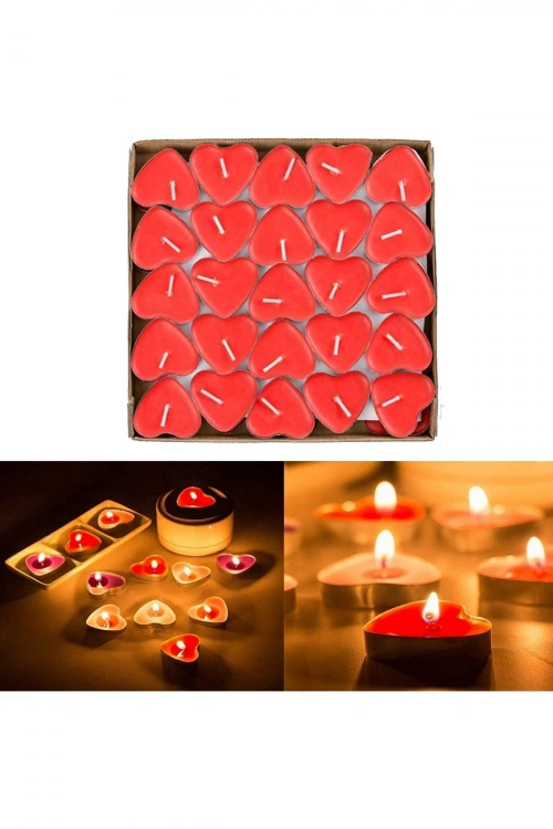 Yakut-8085 ( 25pcs ) ( Kırmızı & Kalpli ) Tea Lights Mum*80