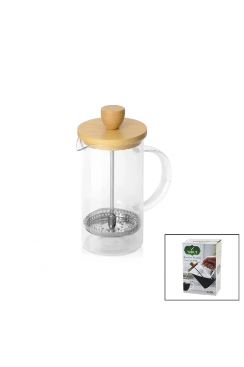 Yakut-9584 French Press ( 350ml ) ( Bambu Kapaklı ) ( Cam ) Bitki Süzgeçi*36