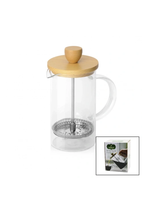 Yakut-9586 French Press ( 800ml ) ( Bambu Kapaklı ) ( Cam ) Bitki Süzgeçi*24
