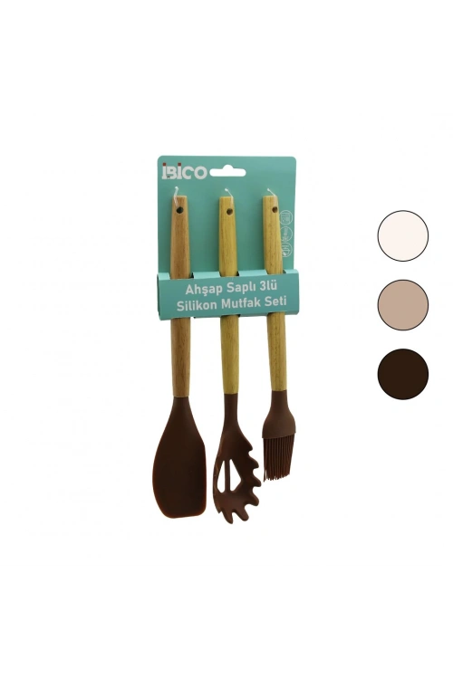 Yeniii İbico İ22-007 Ahşap Saplı ( 3 Lü ) Silikon Mutfak Set*72