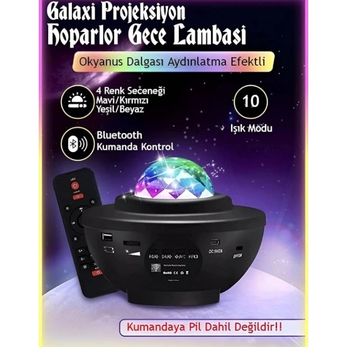 Yıldızlı Projektör Tavan Bulutsu Galaxy Lazer Işıklı Disko Topu Bluetooth Hoparlör Parti Led Lambası