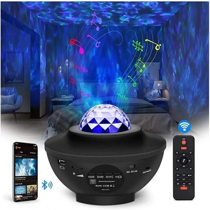 Yıldızlı Projektör Tavan Bulutsu Galaxy Lazer Işıklı Disko Topu Bluetooth Hoparlör Parti Led Lambası