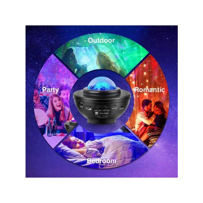 Yıldızlı Projektör Tavan Bulutsu Galaxy Lazer Işıklı Disko Topu Bluetooth Hoparlör Parti Led Lambası