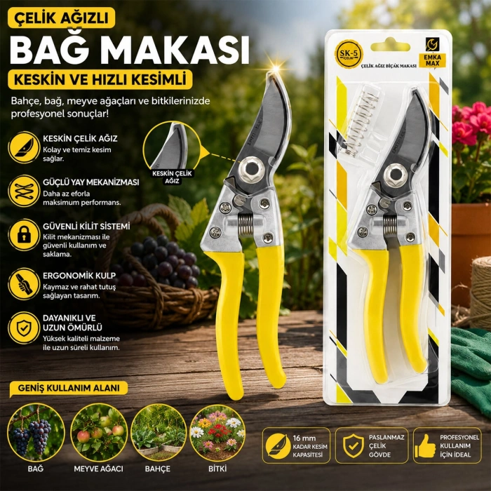 Egonex Emka 5523-144 Çelik Ağızlı Bağ Makası*144