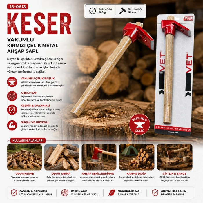 Egonex Forvet ( Vakumlu ) ( Çelik Metal ) Keser ( Ahşap Saplı )*25