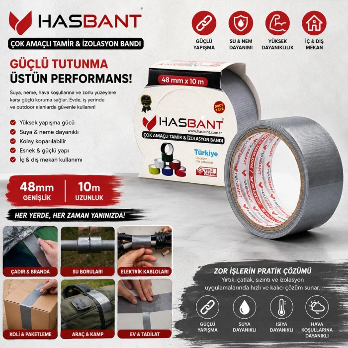 Egonex Hasbant Has-0076 ( Gri ) Tekli Çadır & Tamir Bantı ( 48mmx10m ) ( Bandı )*72