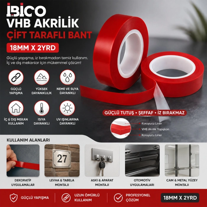 Egonex Hasbros Has-0183 ( 18mmx2yrd ) Vhb Akrilik Silikonize Bant (çift Taraflı Bant) ( Bandı )*24x12