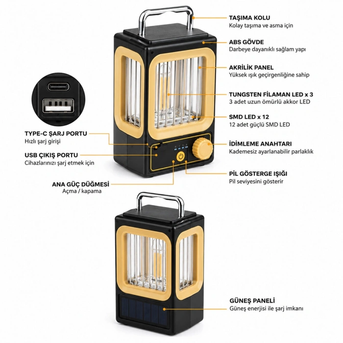 Egonex Hasuba Hs-234 ( Solar & Güneş Enerjili ) ( Usb Şarjlı ) Nostalji Solar Lamba ( 1500mah )*80