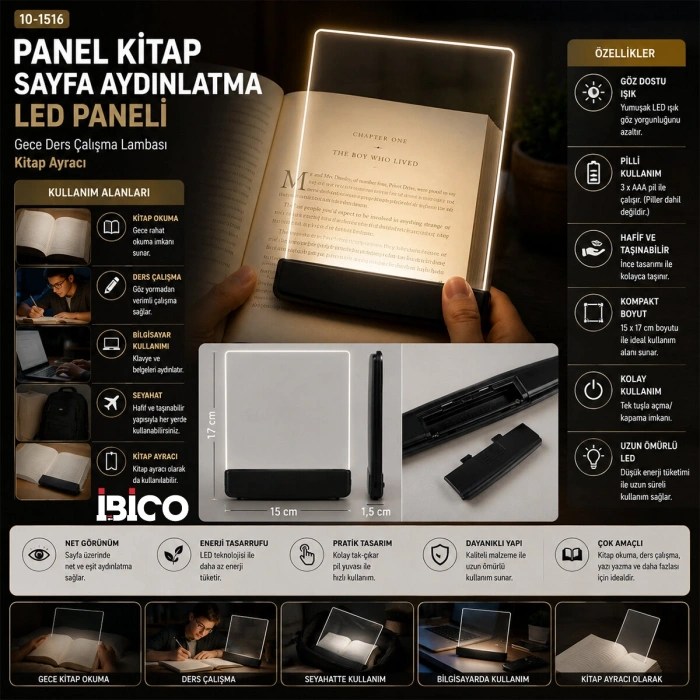 Egonex İbico İ10-027 Lıght Panel Kitap Sayfa Aydınlatma Led Paneli ( Kitap Okuma ) ( Pilli ) ( 15x17cm )*150