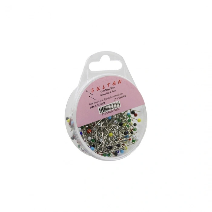 Egonex İbico İ20-012 Sultan ( 200 Pcs ) ( Renkli Toplu ) Başörtü İğnesi ( Şeffaf Plastik Askılıklı Kutulu ) ( 0.5x32mm )*10x48