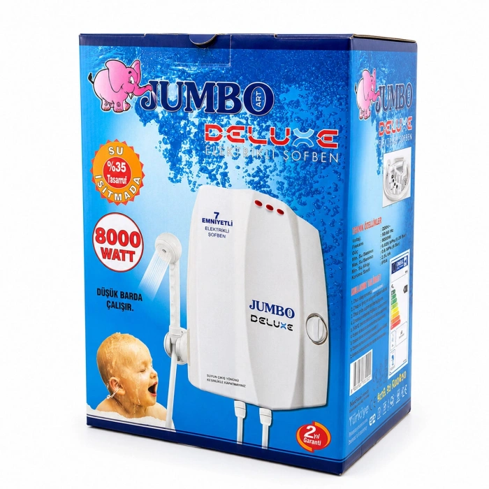 Egonex Jumbo Deluxe ( Beyaz ) ( Elektrikli ) Şofben  ( 7 Emniyetli ) ( Su Isıtmada %35 Tasarruf ) ( 8000w )*4