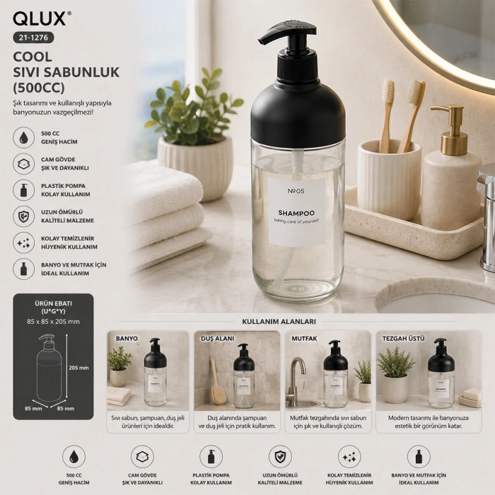 Egonex Qlux C-00572 Cool Sıvı Sabunluk Cam ( 660cc )*12=k