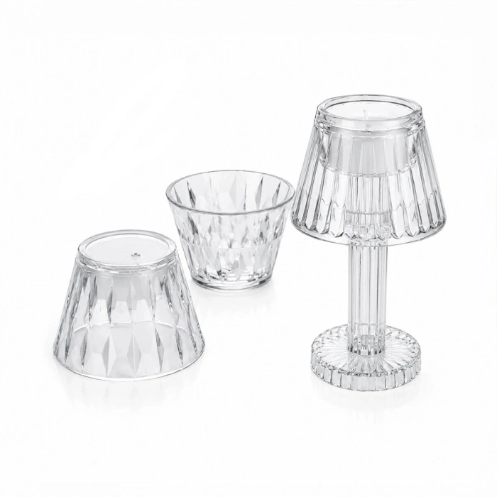 Egonex Yakut-9878  Kristal Damlalı Mumluk & Masa Lamba Abajur Mini Pilli*24x20