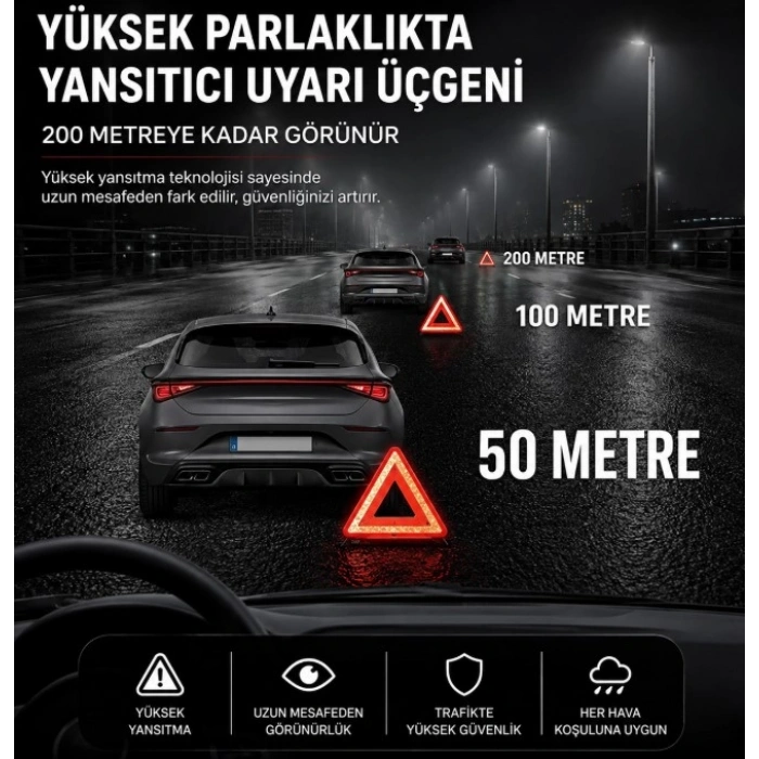 Katlanabilir Üçgen Acil Durum  Reflektörü