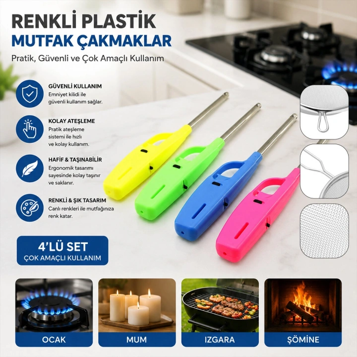 Egonex BbQ Neon Efe-404 Ocak Mutfak Çakmak Mc2 (renkli Plastik)*15x8