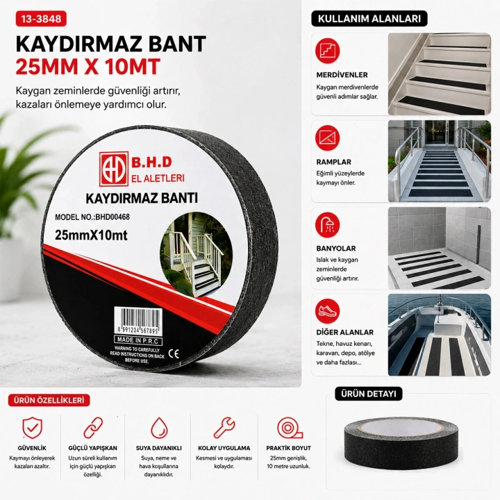 Egonex Bhd-00468 ( 25mm X 10mt ) ( Kaydırmaz ) ( Siyah ) Bant ( Bandı )*72