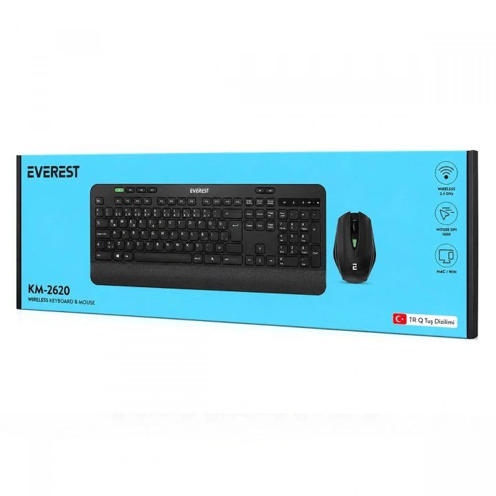 Egonex Everest Km-2620 ( Kablosuz ) Klavye & Mouse Seti ( Siyah ) ( Usb & Sessiz & Switch ) ( Q Klavye )*20