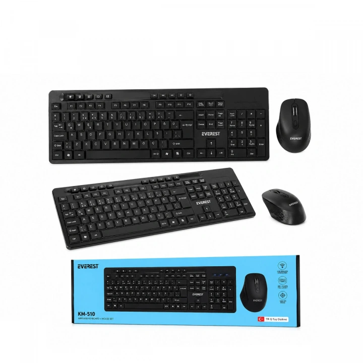 Egonex Everest Km-510 ( Kablosuz ) Multimedia Klavye & Mouse Seti ( Siyah ) ( Q Klavye )*10