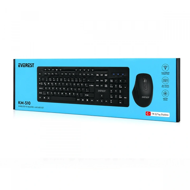 Egonex Everest Km-510 ( Kablosuz ) Multimedia Klavye & Mouse Seti ( Siyah ) ( Q Klavye )*10