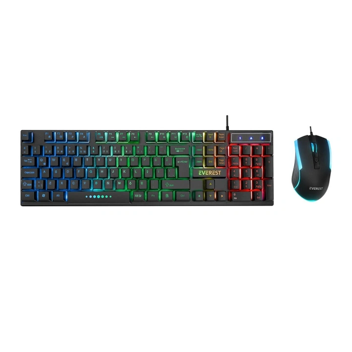 Egonex Everest Lunımax Km-198 ( Siyah Gökkuşağı Işıklı ) ( Usb Kablolu ) Oyuncu Klavye & Mouse Set*20