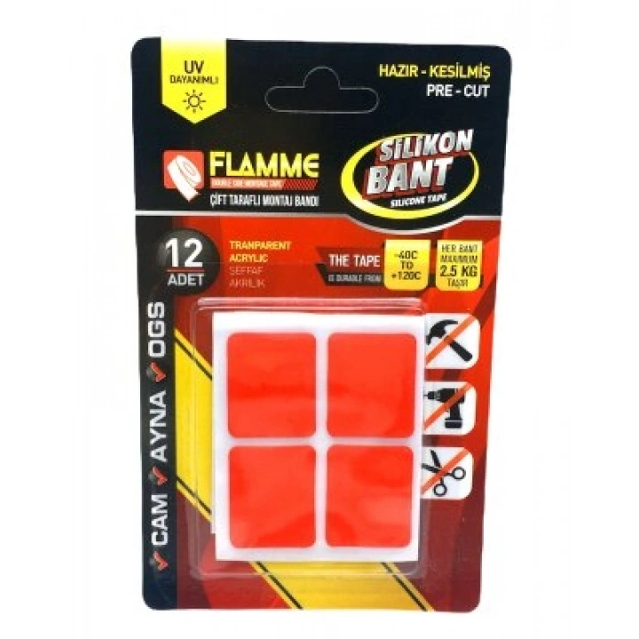 Egonex Flamme Silikon ( 12pcs ) Çift Taraflı ( Montaj ) Bant ( Bandı )*25x10