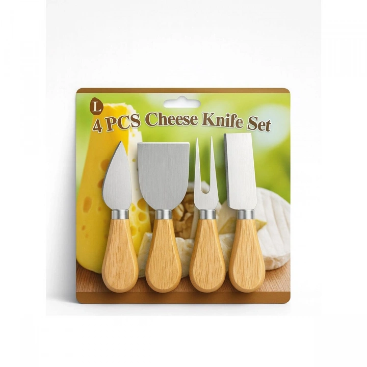 Egonex İbico İ22-400 Cheese Knife Set ( 4pcs ) Peynir Bıçak Seti ( Ahşap Bambu Saplı )*144