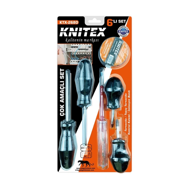 Egonex Kınetex Ktx-2680 ( 6pcs ) Tornavida & Çok Amaçlı Set ( Tornavida & Topaç Tornavida & Kontrol Kalem & Elektrik Bant)*72