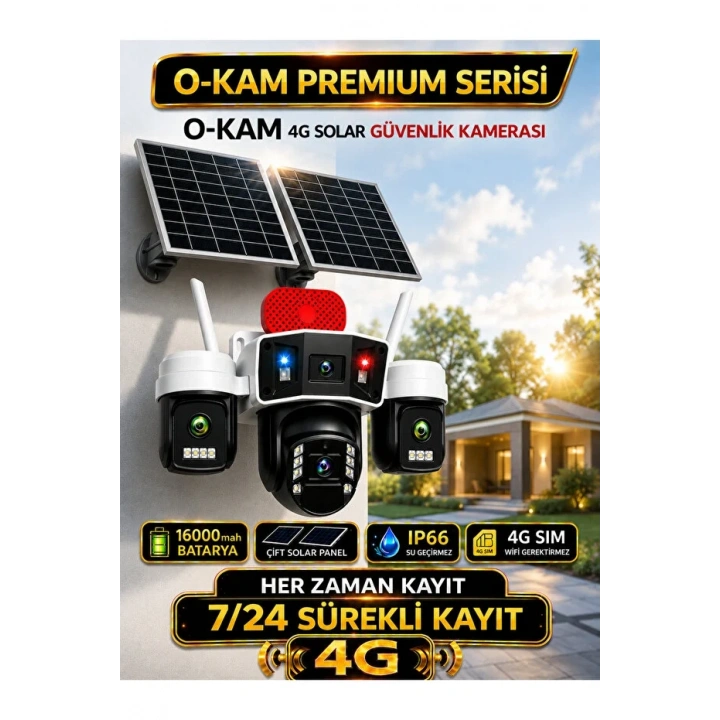 O-Kam OK337B Premium 12MP 4 Kameralı 4g Çift Solar Panel Aov