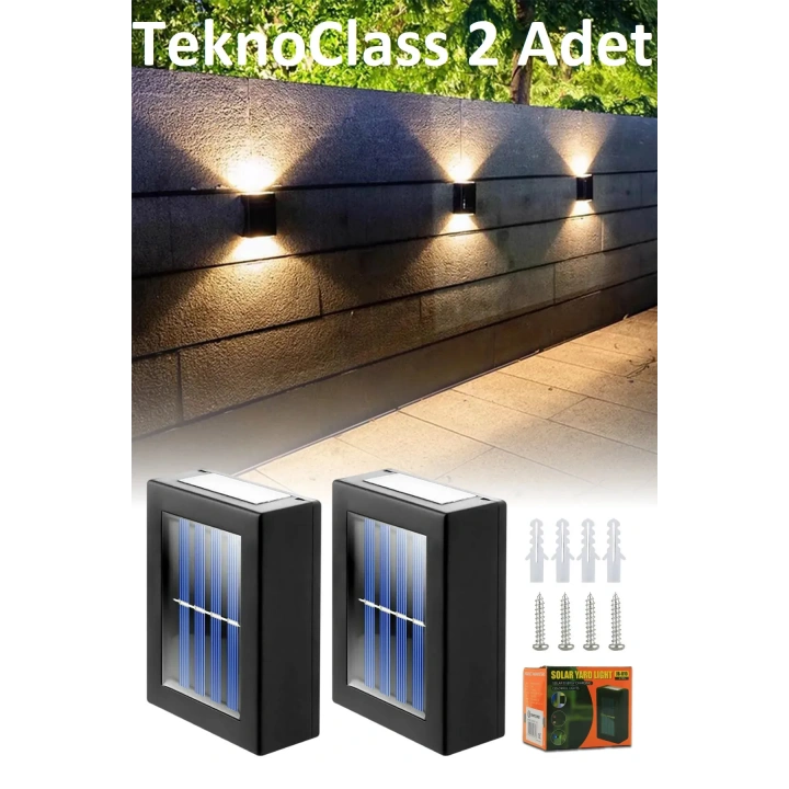 Solar Çift Taraflı Duvar Lambası Güneş Enerjili Aydınlatma Dekorasyon Aplik Işık 2 Li