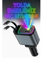 66w Araç Şarj Cihazı | 4in1 Geri Çekilebilir Kablo | Type-c + Lightning | Yıldızlı Tavan Efekti