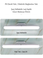 Cabınet Şarjlı Kolay Taşınabilir Mıknatıslı Led Işık Kablosuz Kademeli 3 Renk Aplik