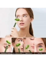 Egonex Yeşil doğal yeşim taşı yüz masaj aleti ve kalp gua sha yüz bakım taşı 2li set jade face roller