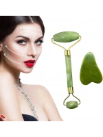 Egonex Yeşil doğal yeşim taşı yüz masaj aleti ve kalp gua sha yüz bakım taşı 2li set jade face roller
