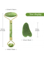 Egonex Yeşil doğal yeşim taşı yüz masaj aleti ve kalp gua sha yüz bakım taşı 2li set jade face roller