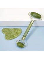 Egonex Yeşil doğal yeşim taşı yüz masaj aleti ve kalp gua sha yüz bakım taşı 2li set jade face roller