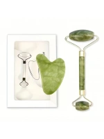 Egonex Yeşil doğal yeşim taşı yüz masaj aleti ve kalp gua sha yüz bakım taşı 2li set jade face roller