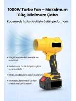 Gold Orion 21V Kablosuz Hava Üfleyici | 32.000RPM Turbo Fan, 12.000mAh Batarya, Bahçe & Araç Kurutma / Sarı