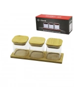 Barotti Dmr-9801 ( 3pcs ) ( Kare ) Borasilikat Baharatlık ( Bambu Kapaklı & Standlı )*24=k