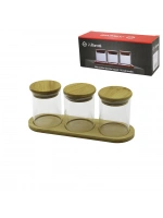 Barotti Dmr-9802 ( 3pcs ) ( Yuvarlak ) Borasilikat Baharatlık ( Bambu Kapaklı & Standlı )*24=k